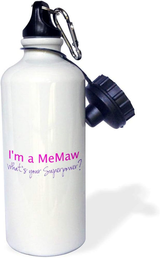 3dRose Im A Memaw Whats Your Superpower-Hot Pink-Funny Gift for Grandma Sports Water Bottle, 21 oz, Multicolor