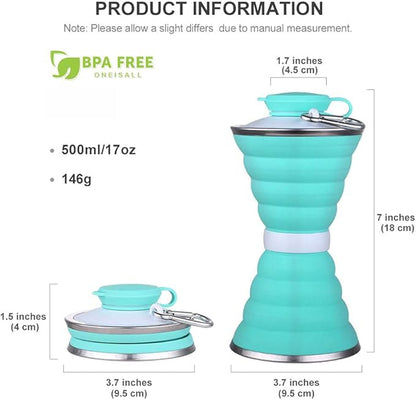 Collapsible Water Bottle, Camping Cup With Carabiner, Reuseable Silicone Foldable Leak Proof Portable Sports Travel Water Bottles For Outdoor, Travel Gym Hiking, BPA Free, Cycling Cups with Carabiner