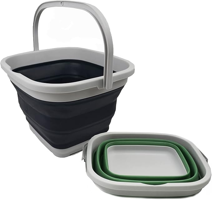 SAMMART 10L (2.6 gallon) Collapsible Rectangular Handy Basket/Bucket (Slate Grey + Dark Sea Green (Set of 2))