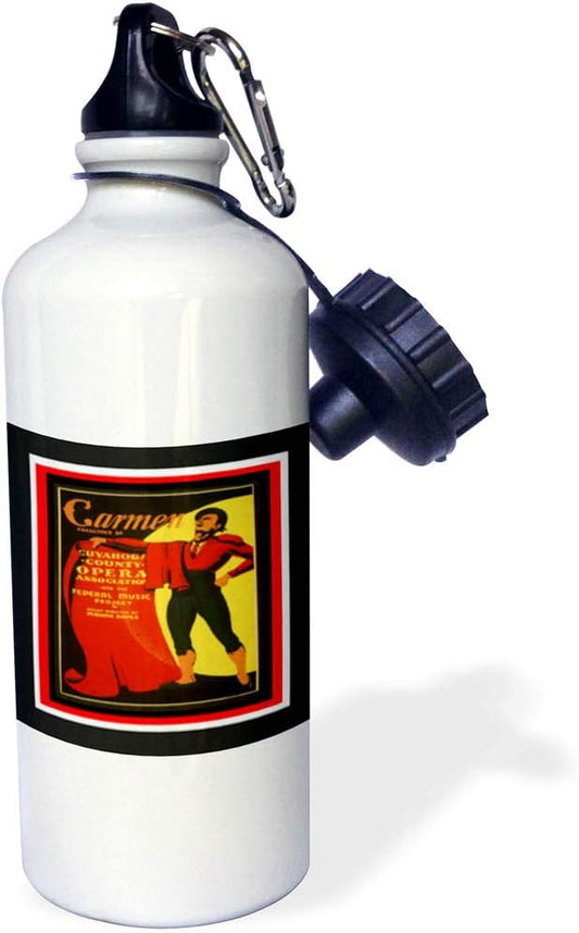 3dRose "WPA Carmen Opera Art Deco Poster" Sports Water Bottle, 21 oz, White