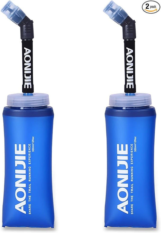 TRIWONDER TPU Soft Folding Water Bottles BPA-Free Collapsible Flask for Hydration Pack - Ideal for Running Hiking Cycling Climbing (350ml/11.83oz - Pack of 2)