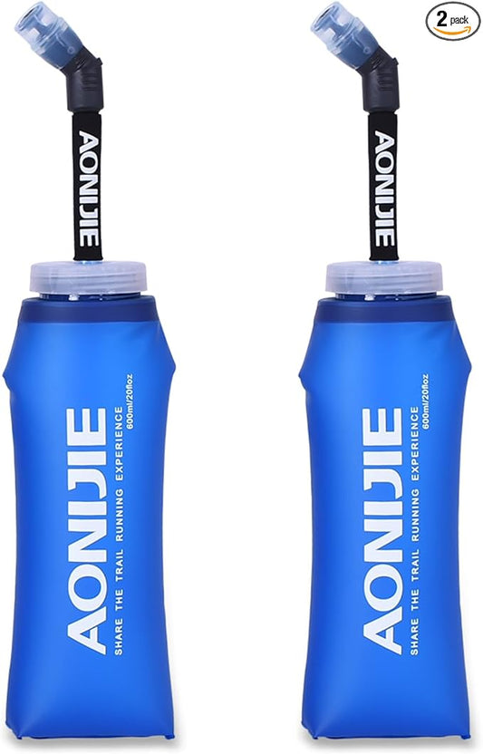 TRIWONDER TPU Soft Folding Water Bottles BPA-Free Collapsible Flask for Hydration Pack - Ideal for Running Hiking Cycling Climbing (600ml/20.29oz - Pack of 2)