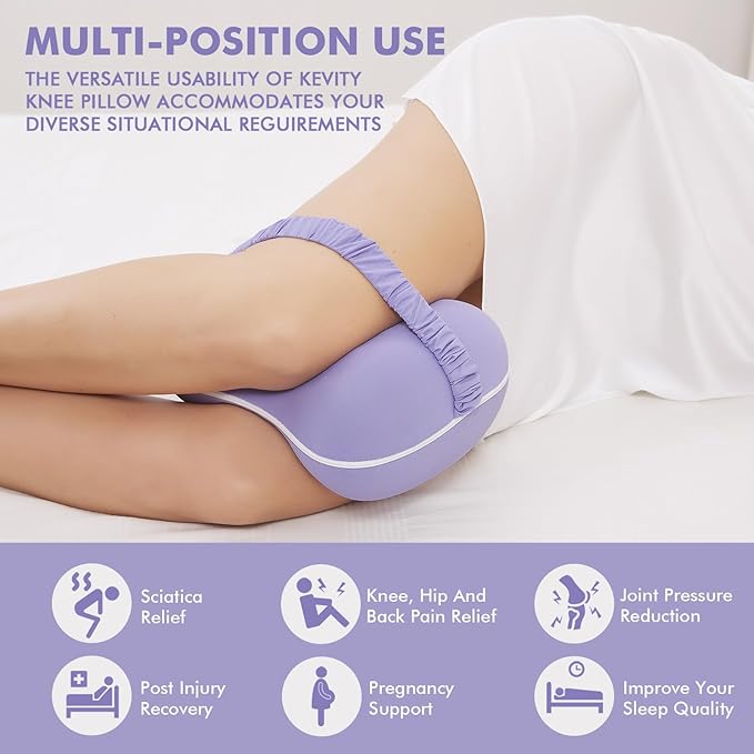 Kevity Leg & Knee Pillow Cove for Side Sleepers - Machine Washable & Cooling Pillow Case with Strap - Replacement Pillowcase Cover 10'' x 8.5'' x 5.3'' - Cover ONLY (Mid-Grey, Medium, 1PCS)