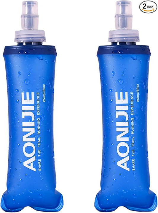 TRIWONDER TPU Soft Folding Water Bottles BPA-Free Collapsible Flask for Hydration Pack - Ideal for Running Hiking Cycling Climbing (250ml/8.45oz - Pack of 2)