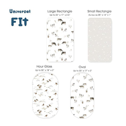 Stretchy Ultra Soft Fitted Bassinet Sheet Set 3 Pack, Universal Fit for Bassinets Baby Cradle Moses Basket Oval Rectangle Mattress Safe and Snug, Cute Watercolor Cows and Birds Print
