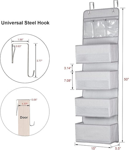 Univivi Door Hanging Organizer Nursery Closet Cabinet Over The Door Organizer with 4 Large Pockets and 3 Small PVC Pockets Door Storage for Cosmetics, Toys and Sundries
