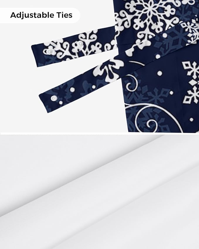 Christmas Blackout Tie Up Valance Curtains for Kitchen Windows White Navy Snowflakes Pattern Window Toppers Balloon Shades for Living Room/Bathroom/Bedroom,1 Panel, 60" X 18", Winter