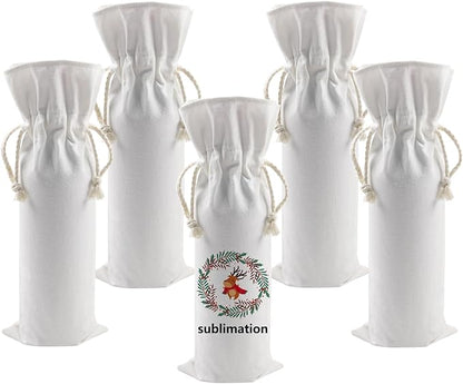 OKBA 5 PCS Sublimation Wine Gift Bag Blank, Canvas Wine Bottle Bag with Drawstring, Suitable for Sublimation, Screen Printing, DIY Graffiti