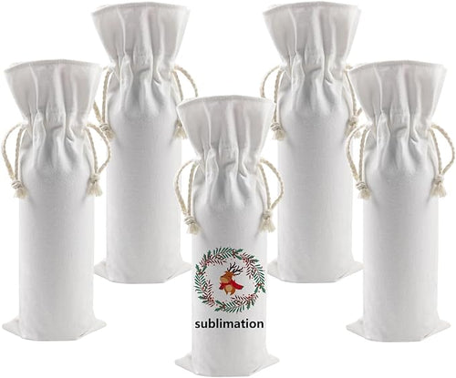 OKBA 5 PCS Sublimation Wine Gift Bag Blank, Canvas Wine Bottle Bag with Drawstring, Suitable for Sublimation, Screen Printing, DIY Graffiti