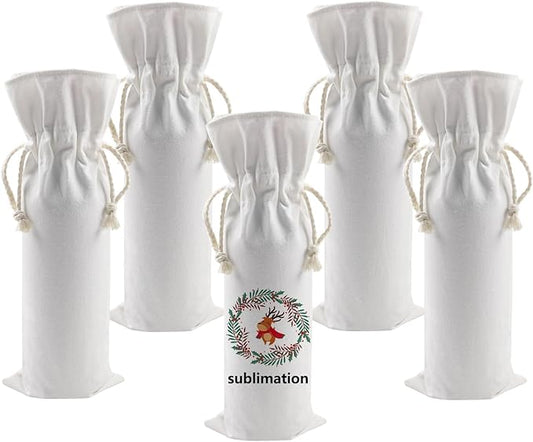 OKBA 5 PCS Sublimation Wine Gift Bag Blank, Canvas Wine Bottle Bag with Drawstring, Suitable for Sublimation, Screen Printing, DIY Graffiti