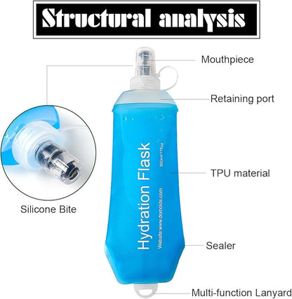 Blue Soft Flask, TPU Foldable Running Hydration Flask, for Hydration Packs/Running Vests-Running, Hiking, Cycling Folding Bottle-5 oz (150 ml)