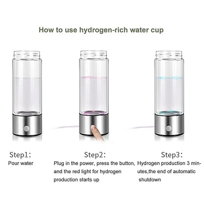 Hydrogen Water Bottle, 1200Pbb Portable Hydrogen Water Ionizer Machine, Hydrogen Water Generator, Hydrogen Rich Water Glass Health Cup Water Ionizer Machine for Office, Travel, Daily Drinking Silver
