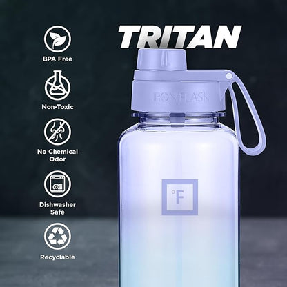 IRON °FLASK Clear Tritan Trekker Water Bottle with Chug Lid - Leak Proof & Lightweight for Gym, Hiking, Sports - Dishwasher Safe, BPA Free Plastic - Cotton Candy, 32 Oz