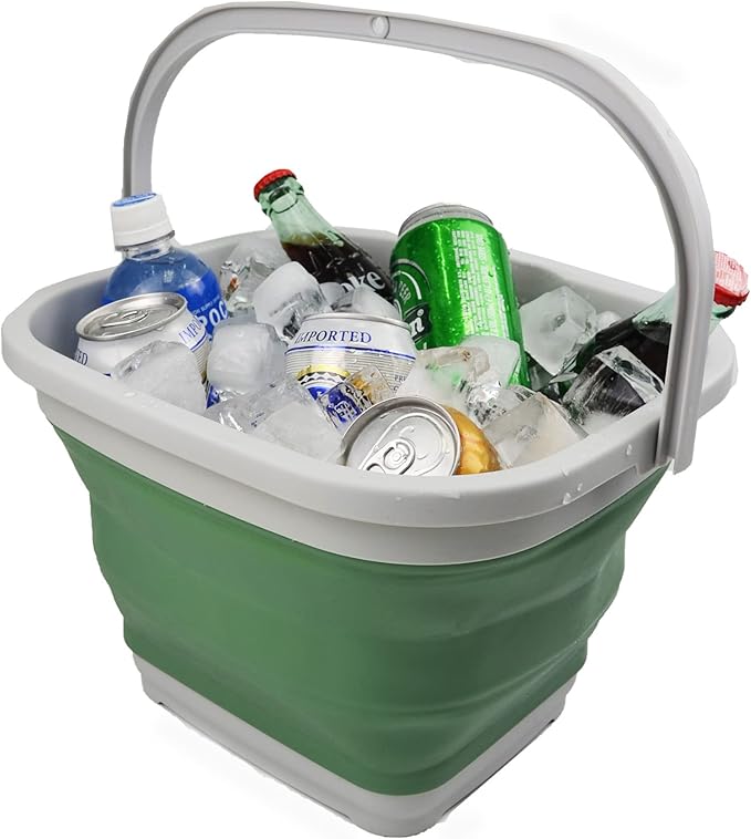 SAMMART 10L (2.6 gallon) Collapsible Rectangular Handy Basket/Bucket (Slate Grey + Dark Sea Green (Set of 2))