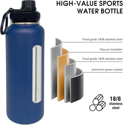 4pack 40 oz Insulated Water Bottle With Straw, Stainless Steel Sports Water Cup Flask with 2 Lids, Wide Mouth Travel Thermal Mug,Navy