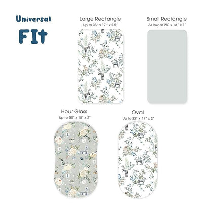 Stretchy Ultra Soft Fitted Bassinet Sheet Set 3 Pack, Universal Fit for Bassinets Baby Cradle Moses Basket Oval Rectangle Mattress Safe and Snug, Stylish Print