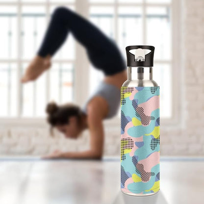 Dot Camouflage Stainless Steel Sports Water Bottle with Straw, 20 oz Vacuum Insulated Cup, Keeps Hot Cold Canteen Water Bottles For Cycling Travel Hiking