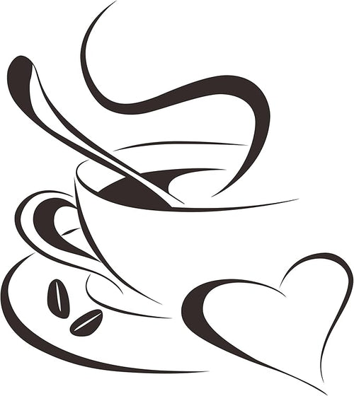 Kitchen Wall Sticker Coffee Cup and Heart Kitchen Sticker Home Decoration Living Room Dining Room Art Applique Home Decor Black 23 x 15 in