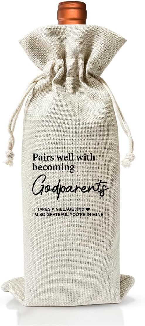 EUFJDKSL Godparents Wine Gift Bag For Proposal Godfather Godmother Baptism Auntie Uncle, Burlap Wine Bottle Cover Gift Bag For Mother’S Day, Thanksgiving Gifts