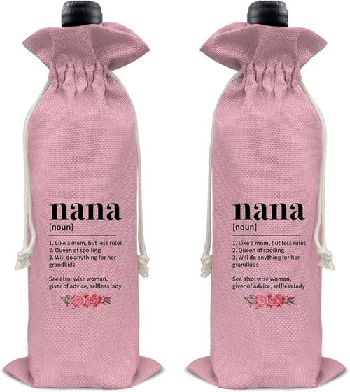HOIJAUMAI Nana Gift From Grandson Granddaughter, Nana Gifts for Grandma Birthday Mother's Day, Grandma Wine Bag Nana Definition Wine Gift Bags (Pink)