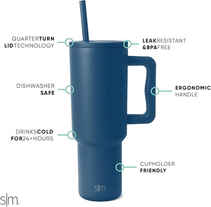 Simple Modern 40 oz Tumbler with Handle and Straw Lid | Insulated Reusable Stainless Steel Water Bottle Travel Mug Cupholder Use | Gifts for Women Men Him Her | Trek Collection | 40oz | Slumberland