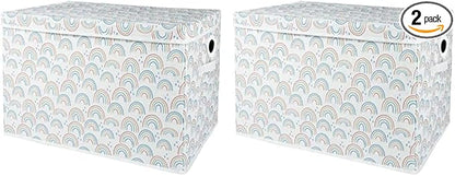 Sammy & Lou Painted Rainbow Felt Toy Box; Pink, Yellow, Teal, Blue, White; Collapsible; Two Handles; Hinged Lid; 22 in x 14.5 in x 15 in (Pack of 2)