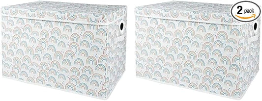Sammy & Lou Painted Rainbow Felt Toy Box; Pink, Yellow, Teal, Blue, White; Collapsible; Two Handles; Hinged Lid; 22 in x 14.5 in x 15 in (Pack of 2)