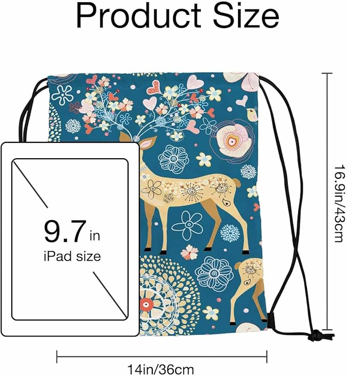 Drawstring Bag Fabulous Deer Waterproof Basketball Bag Wear Pearl Necklace Beautiful Flower Cute Birds Stroage Small Exercise Accessiors Water Bottle Change of Clothes Shoes Ball