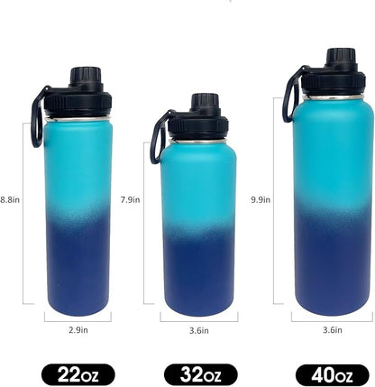 4pack 32 oz Insulated Water Bottle With Straw, Stainless Steel Sports Water Cup Flask with 2 Lids, Wide Mouth Travel Thermal Mug,Blue gradient