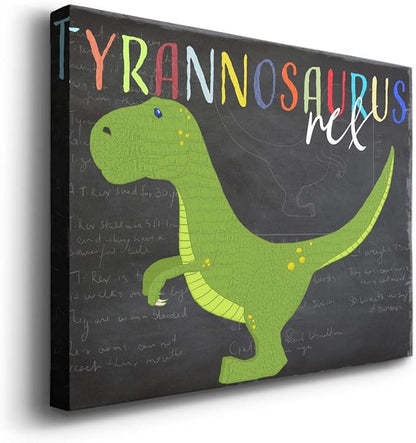 Renditions Gallery Canvas Animal Wall Art Modern Decorations Paintings Green Tyrannosaurus Rex Vibrant Dinosaur Canvas Wall Hanging Artwork for Kids Bedroom Nursery - 32"x48" LT33