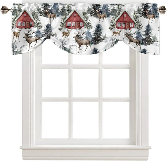 Christmas Blackout Tie Up Valance Curtains for Kitchen Windows Red Farmhouse Barn Window Toppers Balloon Shades for Living Room/Bathroom/Bedroom,1 Panel,42" X 12" Elk