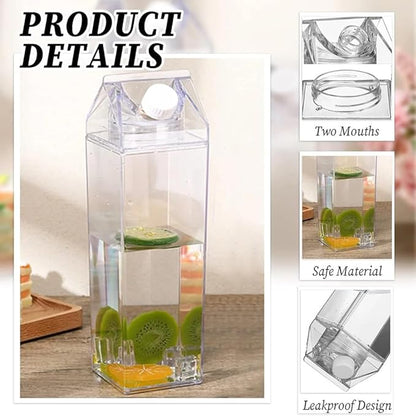 Milk Carton Water Bottles 34oz/1000ml Leak Proof Plastic Water Bottle Reusable BPA Free Sports Water Bottle Carton Shaped Juice Milk Bottle for Gym Camping Hiking Travel Sports, Dishwasher Safe
