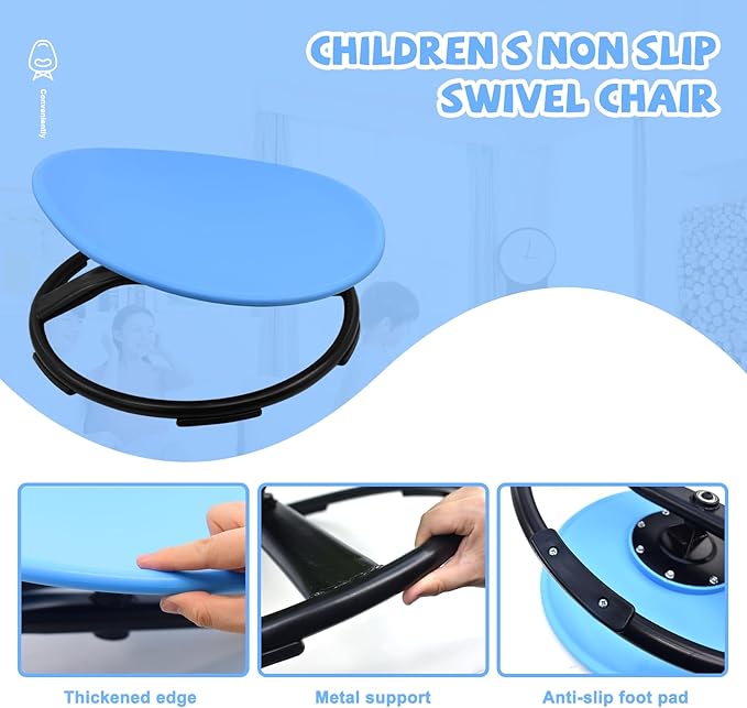 Kids Swivel Chair, Sensory Spinning Toy Chair for Kids, Autism Kids Swivel Chair Training Body Coordination, Improve Physical Coordination Wobble Chair Science Toy for Kids 3-9 (Blue)