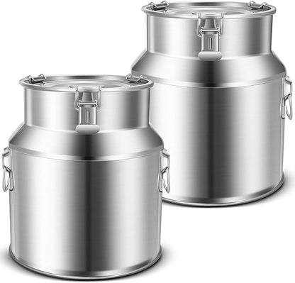 Suclain 2 Pcs Stainless Steel Milk Can Milk Bucket Metal Milk Jug with Sealed Lid and Carry Handle Tote Jug for Milk, Wine, Water, Liquid Tote Pail Storage Transport (28 Liters)