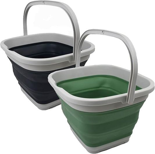SAMMART 10L (2.6 gallon) Collapsible Rectangular Handy Basket/Bucket (Slate Grey + Dark Sea Green (Set of 2))