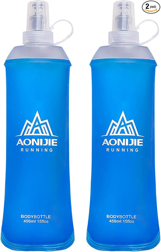 TRIWONDER TPU Soft Folding Water Bottles BPA-Free Collapsible Flask for Hydration Pack - Ideal for Running Hiking Cycling Climbing (450ml/15.22oz - Pack of 2)