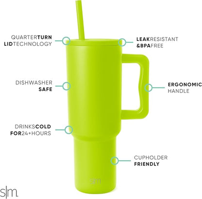 Simple Modern 40 oz Tumbler with Handle and Straw Lid | Insulated Cup Reusable Stainless Steel Water Bottle Travel Mug Cupholder Friendly | Gifts for Women Men Him Her| Trek Collection | Green Apple