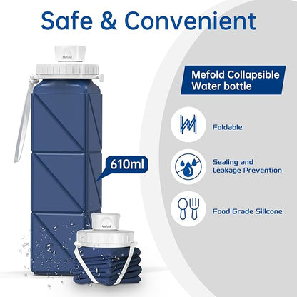 Collapsible Water Bottles,Leakproof Lid Reusable BPA-Free Silicone Foldable Travel Water Bottle,Portable Bottle 610ml for Travel,Cycling,Gym,Hiking,Biking,Camping,Sports -Lightweight,Wide Mouth