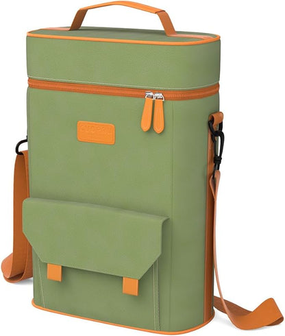 Premium Yerba Mate Kit Carrier Tote Bag - Double Layer Waterproof 2 Wine Bottle Pockets Portable Bag for Travel, Picnic, Beach