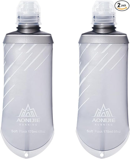 TRIWONDER Water Bottles TPU Soft Flasks Collapsible Running Flasks for Hydration Pack Backpack Hiking Cycling (170ml/5.75oz - Pack of 2)