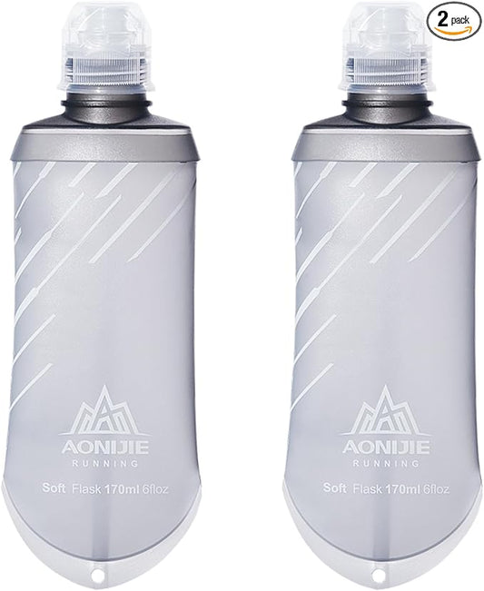 TRIWONDER Water Bottles TPU Soft Flasks Collapsible Running Flasks for Hydration Pack Backpack Hiking Cycling (170ml/5.75oz - Pack of 2)