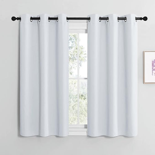 NICETOWN Room Darkening Curtain Panels for Bedroom, Easy-Care Solid Thermal Insulated Grommet Room Darkening Draperies/Drapes (Greyish White, 2 Panels, 42 by 48)