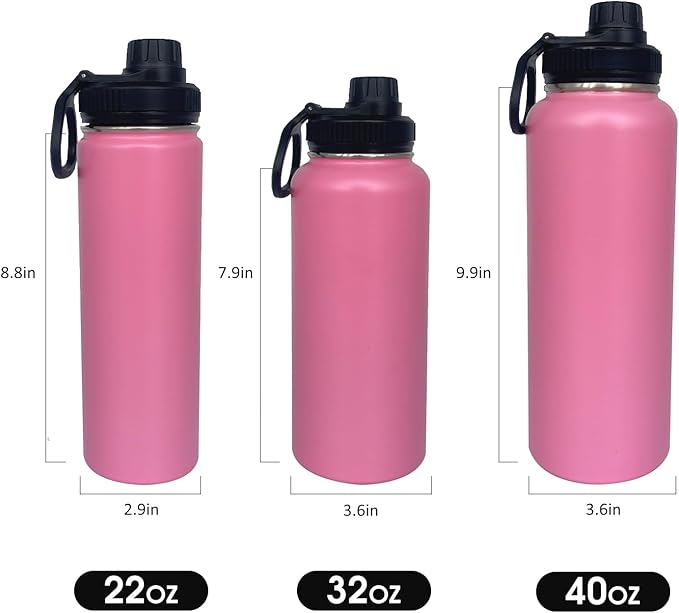 4pack 32 oz Insulated Water Bottle With Straw, Stainless Steel Sports Water Cup Flask with 2 Lids, Wide Mouth Travel Thermal Mug,Pink