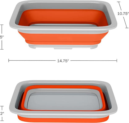 Collapsible Ice Bucket - 10-Liter Portable Outdoor Multi-Use Basin, Dish Tub, and Storage Basket for Camping and Tailgating by Wakeman (Orange)