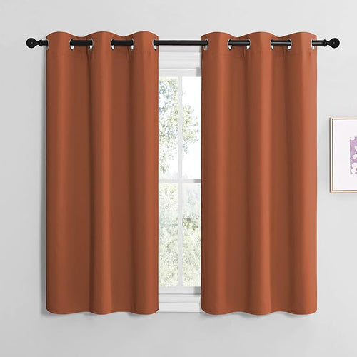NICETOWN Bedroom Halloween Curtains 48 inches Long, Burnt Orange Privacy and Thermal Insulated Blackout Drapes for Windows (1 Pair, 42 inches Wide)
