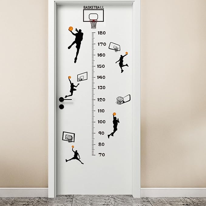 Basketball Player Kids Height Wall Chart | Peel & Stick Nursery Wall Decals for Baby Bedroom, Toddler Playroom