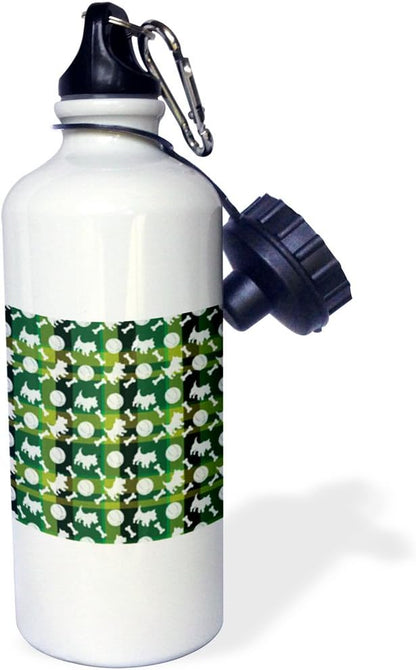 3dRose White West Highland Terrier Pattern Over Green Tartan-Sports Water Bottle, 21oz , 21 oz, Multicolor