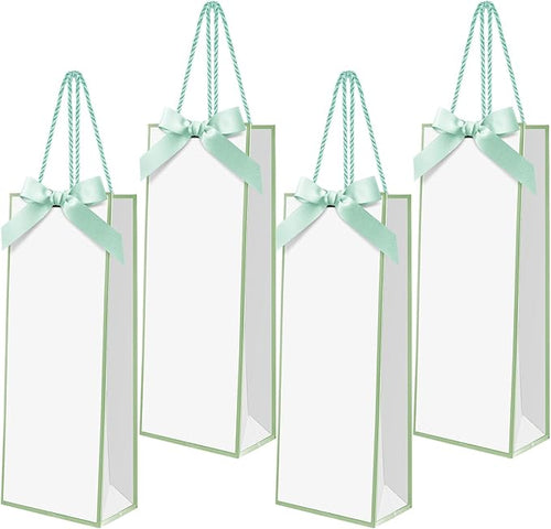 12 Pcs Wine Gift Bag with Ribbon Bow Reusable Liquor Bag with Foil Print Wine Bag Elegant Thank You Wine Gift Bag for Christmas Valentine's Day Wedding Shower Birthday Holiday (White Green)