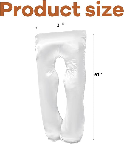 HOMBYS Silky Satin Pregnancy Pillow Cover (ONLY Pillowcase), Luxurious Smooth Maternity Pillow Cover, U Shaped Soft & Breathable Large Pillow Protector for Side Sleeper, 60.8" L x 31.5" W, White
