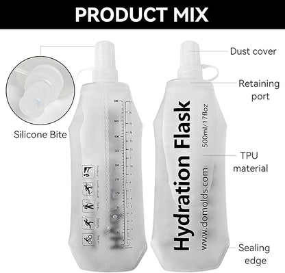 Premium Collapsible Water Bottle-250ml (8.8oz), Portable Soft Flask Water Bottle for Hydration Pack/Running Vest- Folding Water Bottle for Running, Hiking, Cycling (White 250ml)